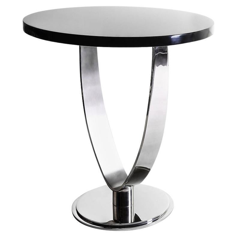 Chicago, Side Table in Polished and Brushed Stainless Steel and Black Lacquer