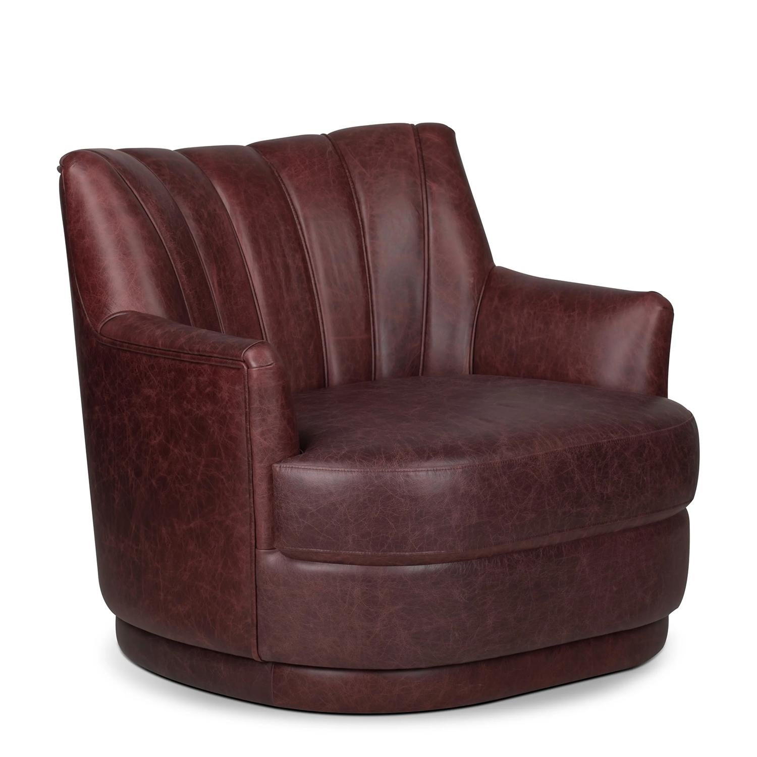 Sofá individual Chicago con estructura de madera y totalmente tapizado 
de cuero auténtico en acabado de color marrón rojizo oscuro.
También disponible bajo pedido forrado con otros acabados de color de piel.