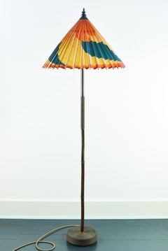 'World’s Fair' Black Bamboo Lamp with Parasol Shade by Christopher Tennant