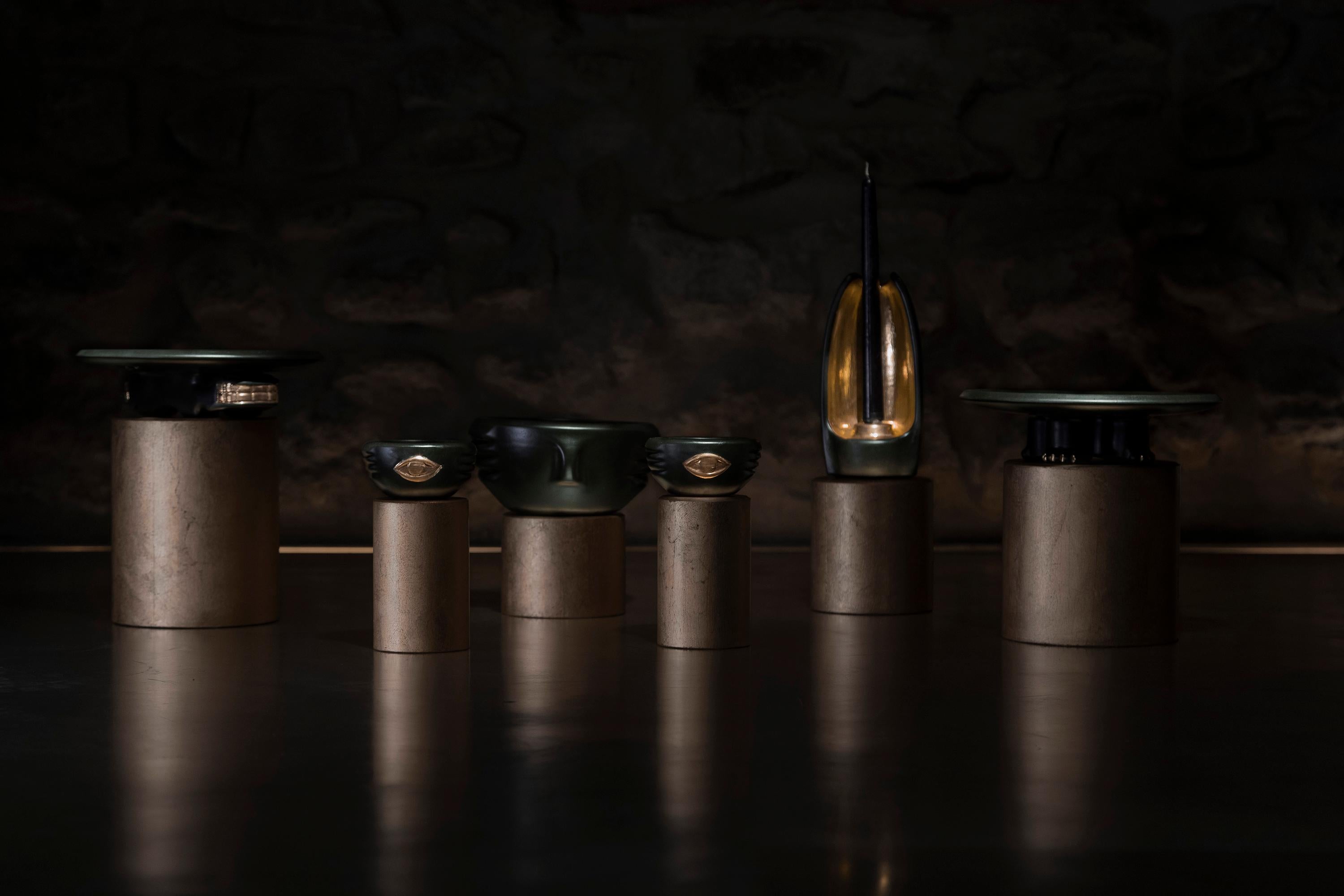 Bols décoratifs CHICHA vert foncé émaillé avec détails de lustre en or, lot de 3 en vente 6
