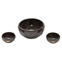 CHICHA Cuencos de Cerámica Decorativa Esmalte Verde Oscuro con Detalles Dorados, Set de 3