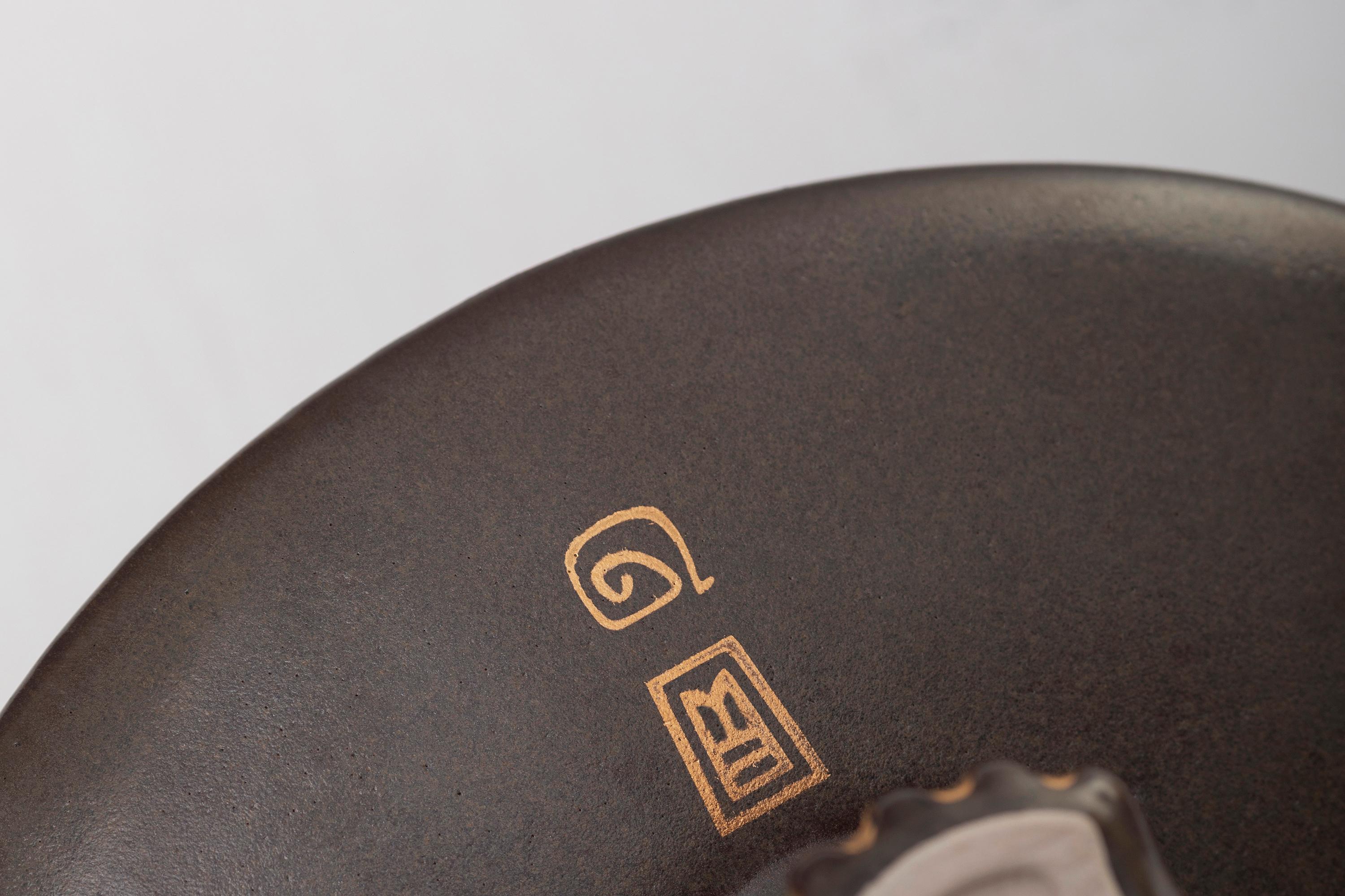 CHICHA Decorative Ceramic Bowls in Black Glaze w Gold Luster Details, Set of 3 For Sale 5