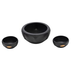 CHICHA Cuencos Decorativos de Cerámica con Esmalte Negro y Detalles Dorados, Set de 3
