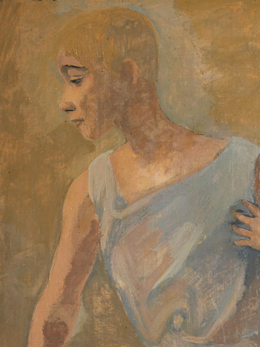Chichio, weibliche Studie, Öl auf Hardboard, romantisch gerahmt, 1 928 Hellblau (Italienisch) im Angebot