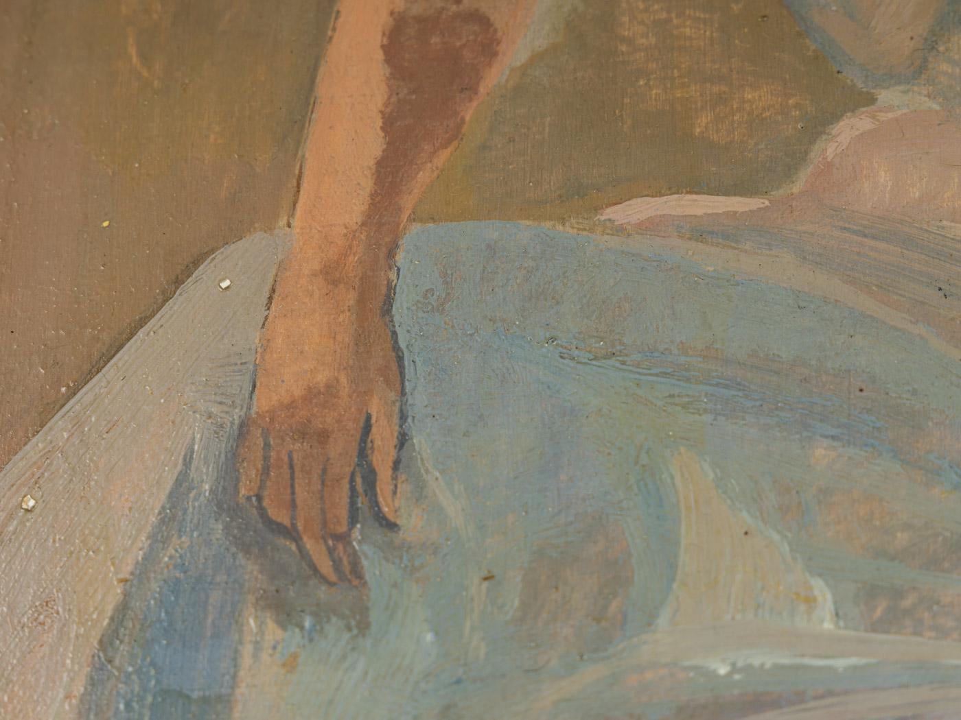Chichio, weibliche Studie, Öl auf Hardboard, romantisch gerahmt, 1 928 Hellblau (20. Jahrhundert) im Angebot
