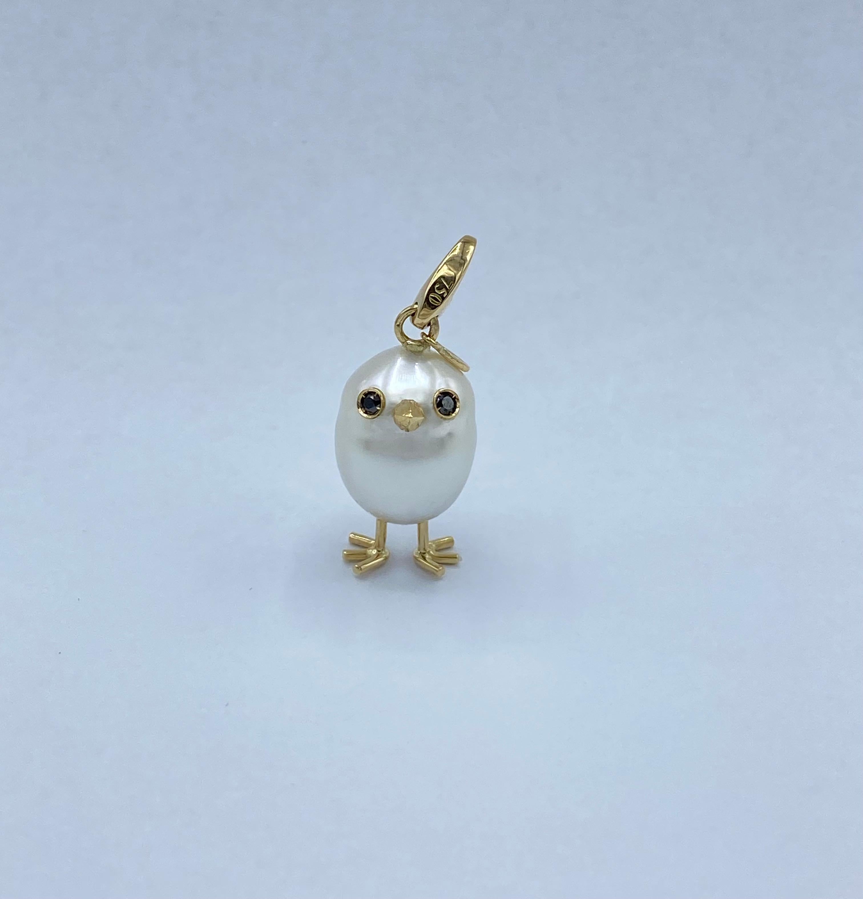 Ciondolo e/o Charm Pulcino 18Kt  perla Australiana a diamanti neri Made in Italy For Sale 6