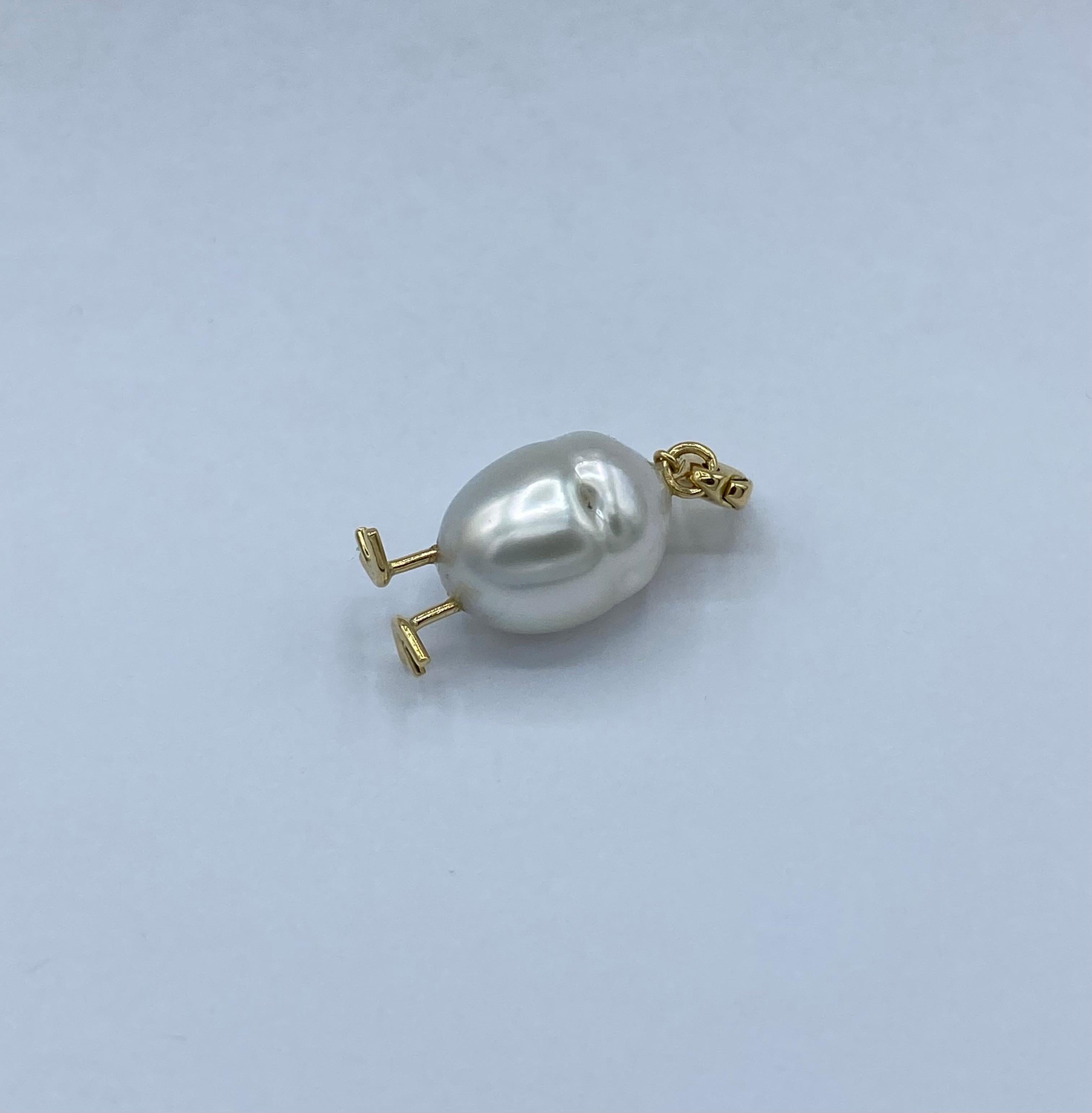 Ciondolo e/o Charm Pulcino 18Kt  perla Australiana a diamanti neri Made in Italy For Sale 10