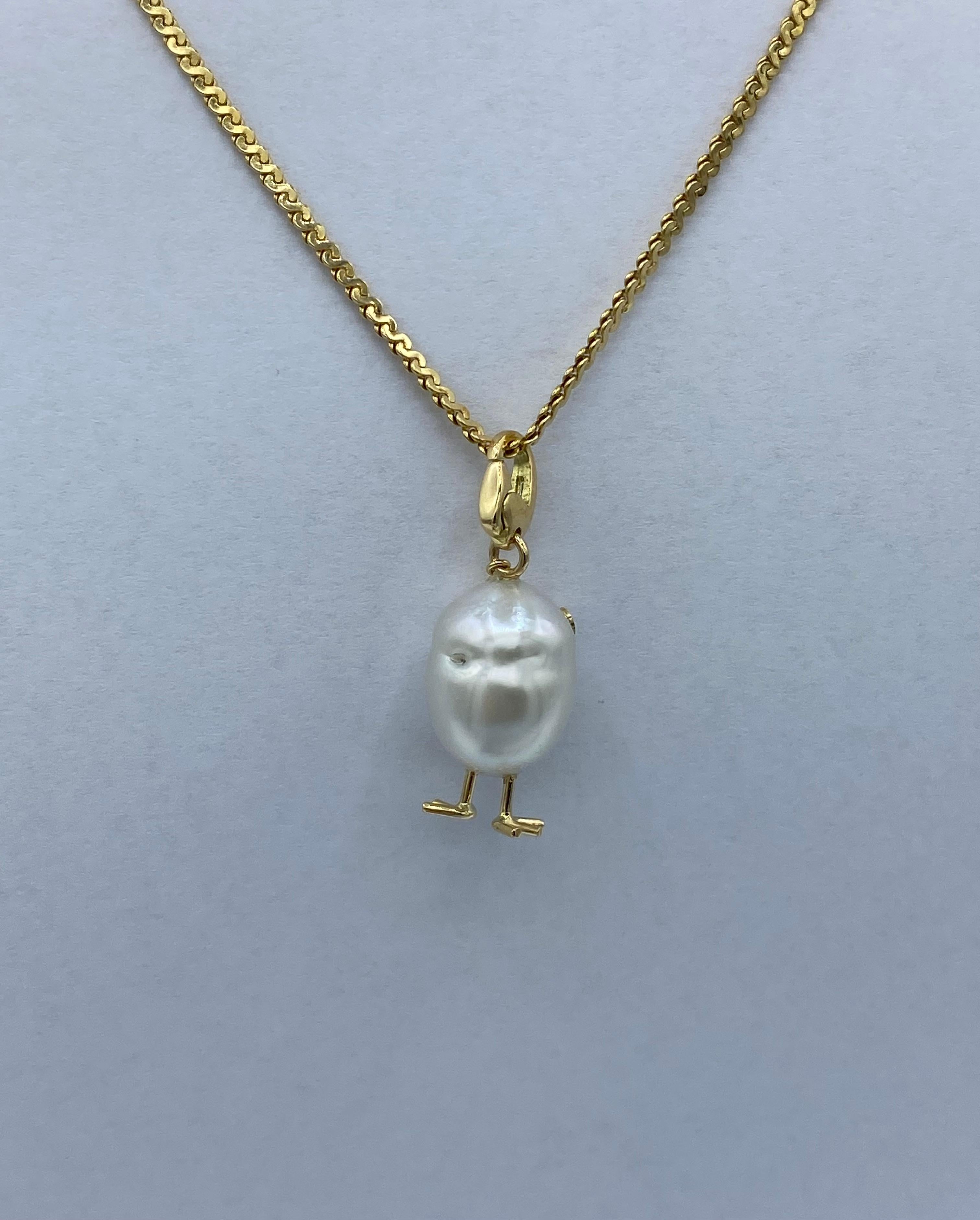 Ciondolo e/o Charm Pulcino 18Kt  perla Australiana a diamanti neri Made in Italy In New Condition For Sale In Bussolengo, Verona