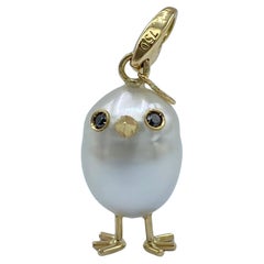 Ciondolo e/o Charm Pulcino 18Kt  perla Australiana a diamanti neri Made in Italy