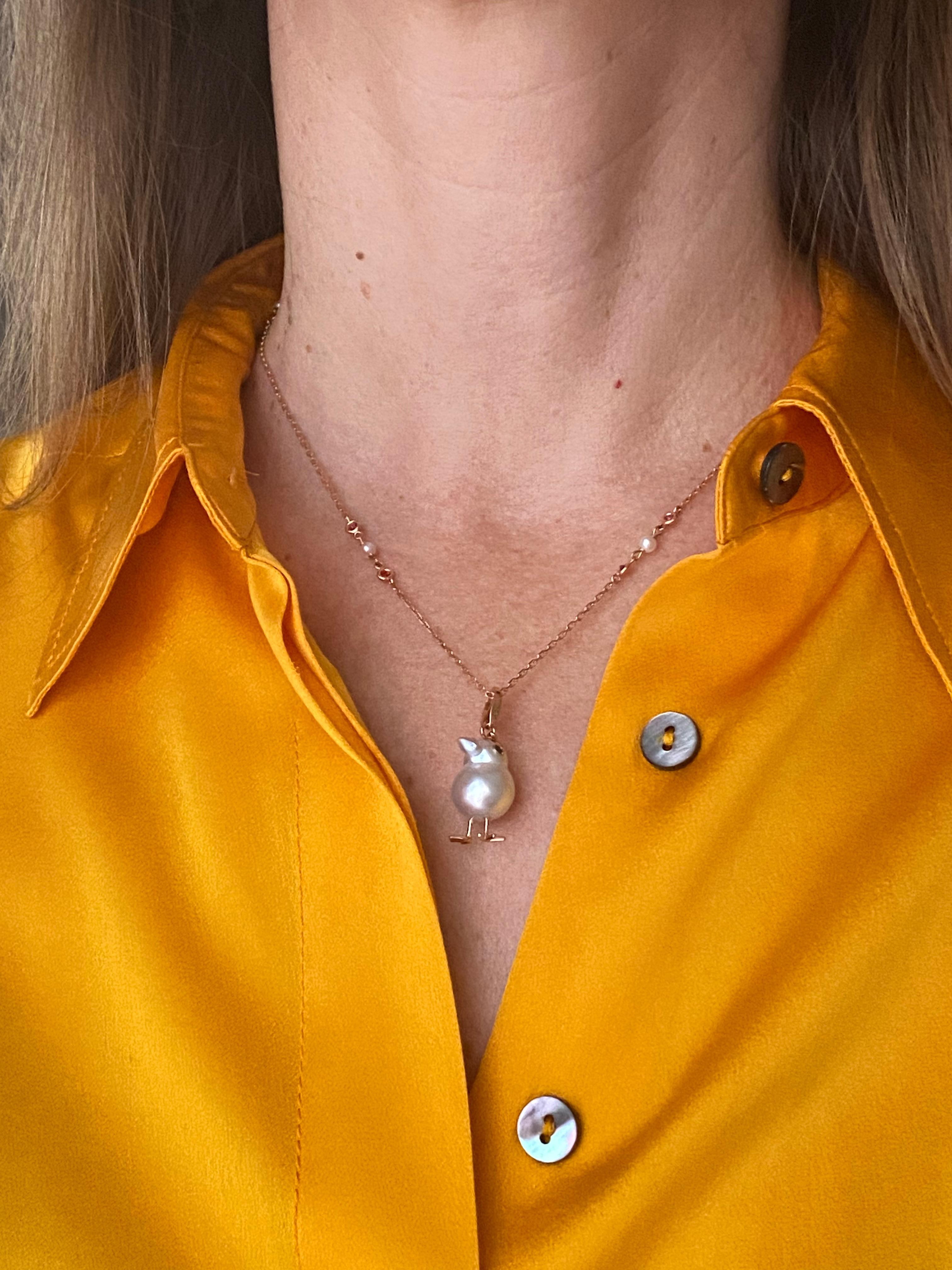Women's Chick Australian Pearl Black Diamond 18Kt Red Gold Pendant Necklace Charm