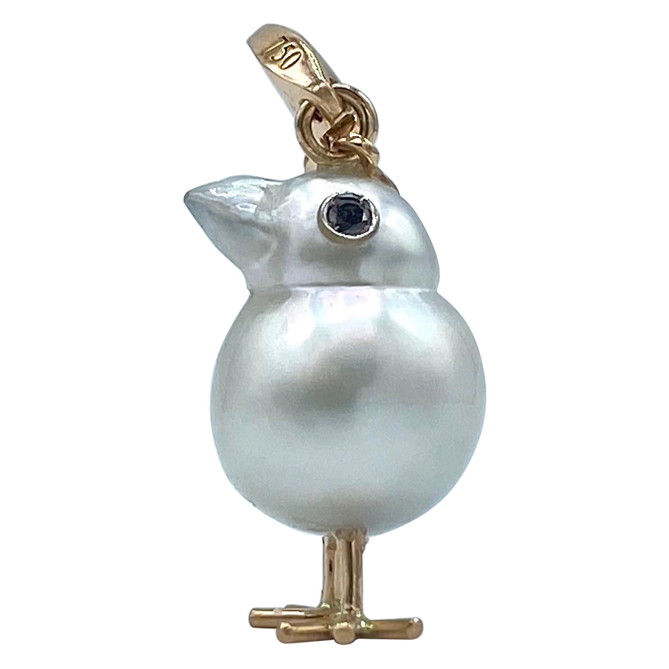 Chick Australian Pearl Black Diamond 18Kt Red Gold Pendant Necklace Charm