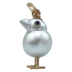 Chick Australian Pearl Black Diamond 18Kt Red Gold Pendant Necklace Charm