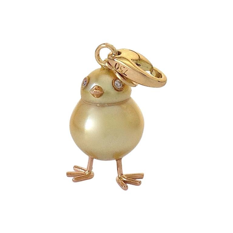 Chick Australian Pearl Diamond 18 Karat Gold Charm Pendant/Necklace