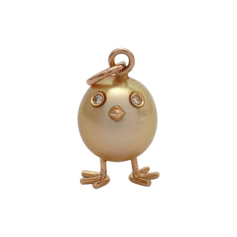 Chick Australian Pearl Diamond Yellow 18 Karat Gold Pendant or Necklace