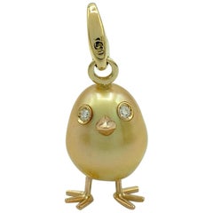 Chick Australian Pearl Diamond Yellow Red 18Kt Gold Pendant/Necklace or Charm