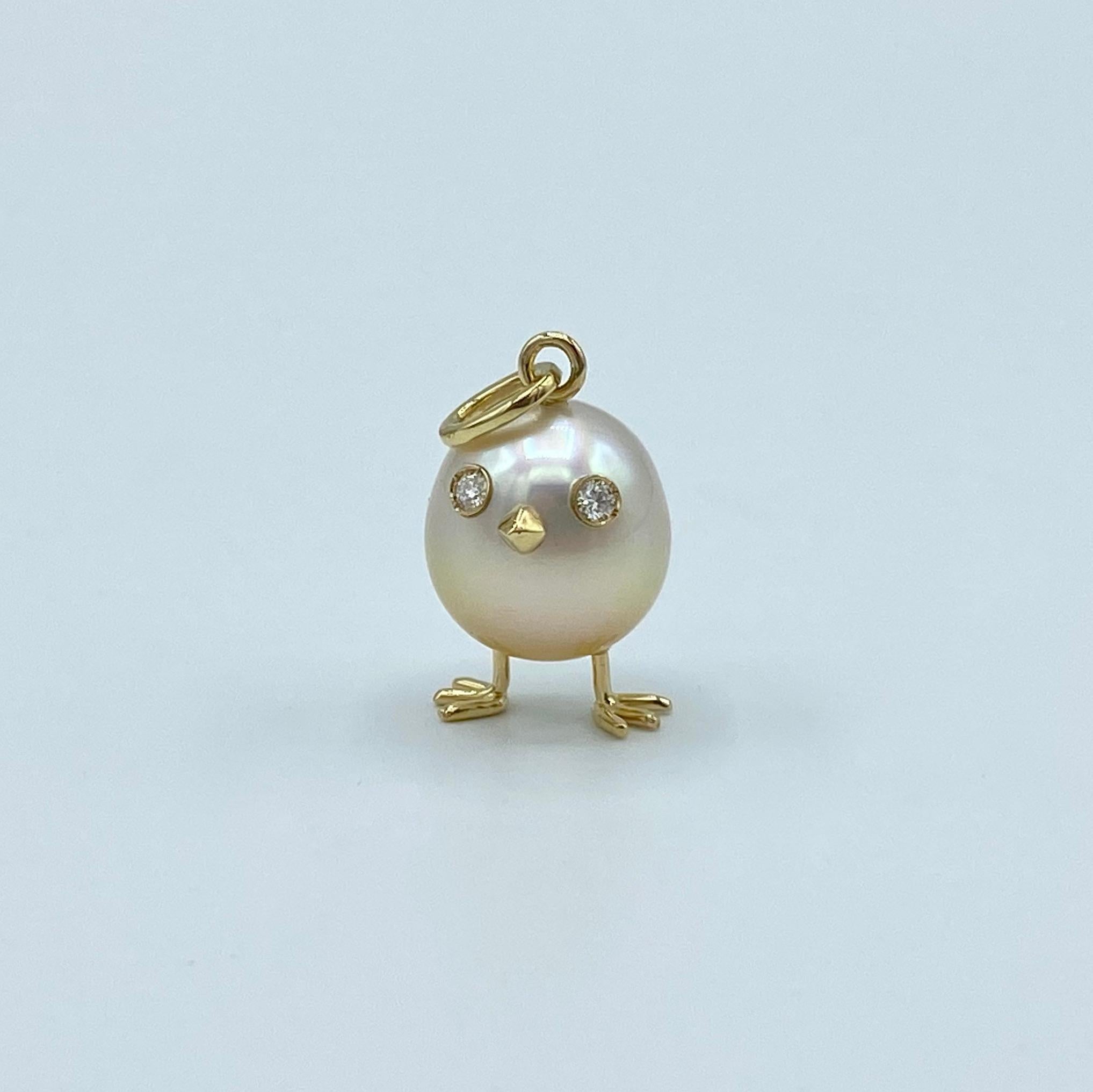 Chick Australian Pearl White Diamond Yellow 18kt Gold Pendant Necklace In New Condition In Bussolengo, Verona