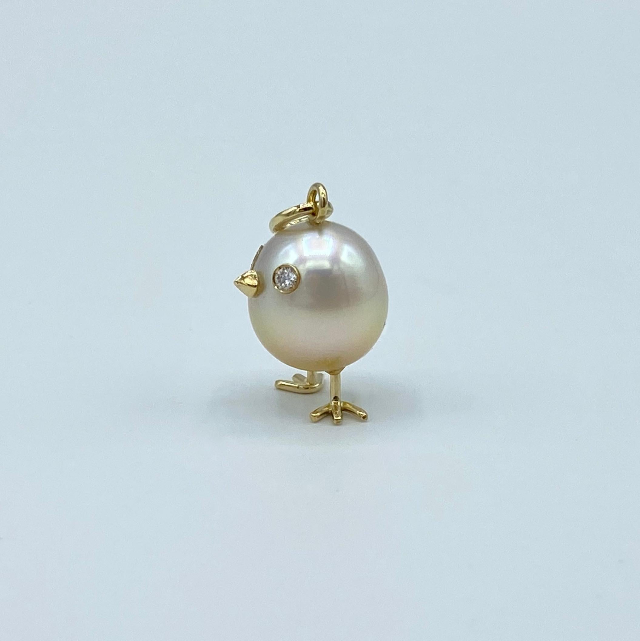 Chick Australian Pearl White Diamond Yellow 18kt Gold Pendant Necklace 2