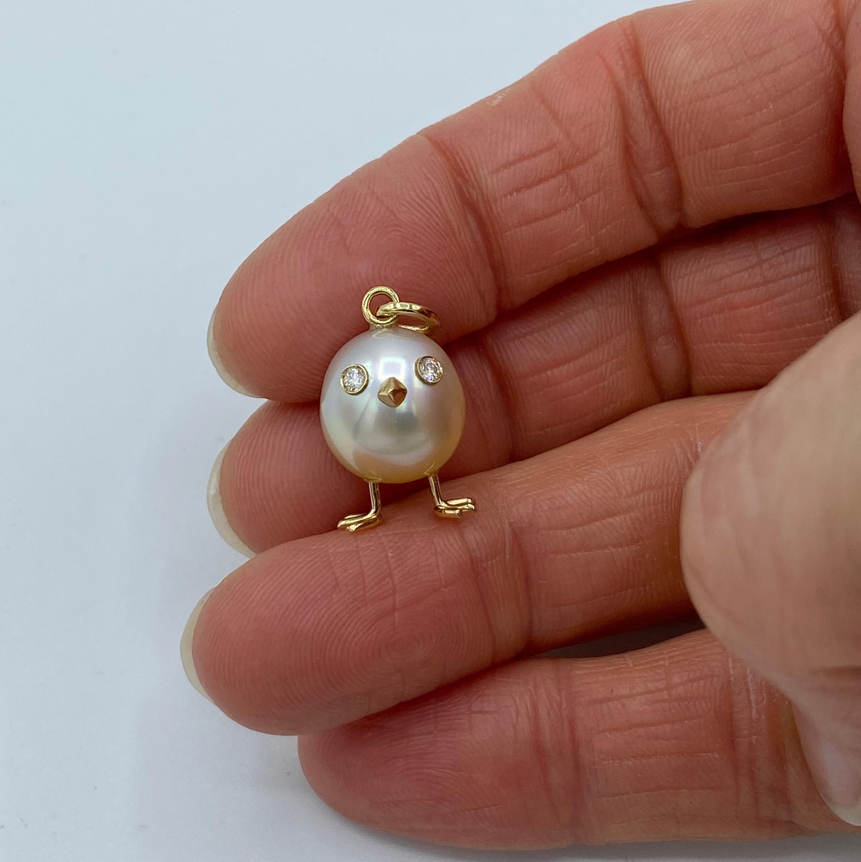 Chick Australian Pearl White Diamond Yellow 18kt Gold Pendant Necklace 3
