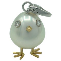 Chick Australian Pearl White Diamond Yellow 18KT Gold Pendant/Necklace or Charm