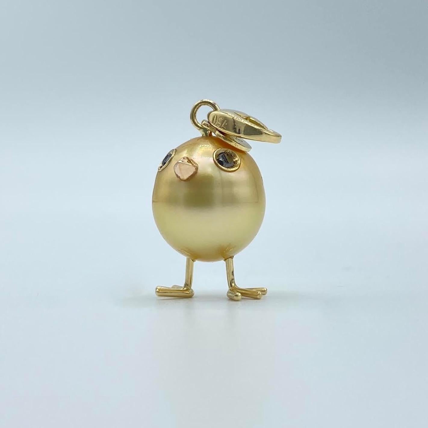 Contemporary Chick Gold Australian Pearl Black Diamond 18Kt Gold Pendant Necklace or Charm