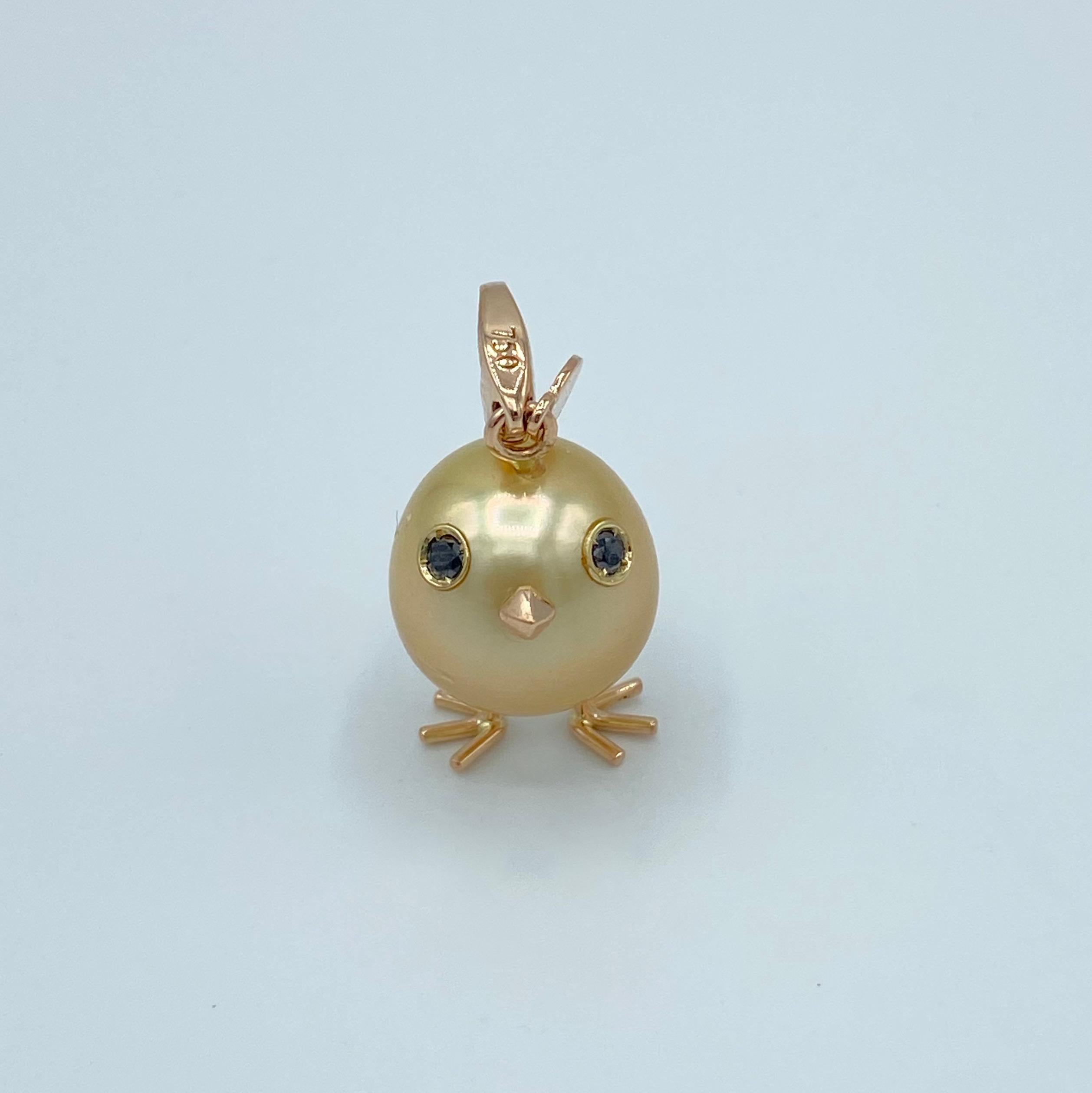 Chick Gold Australian Pearl Black Diamond 18Kt Gold Pendant Necklace or Charm 1