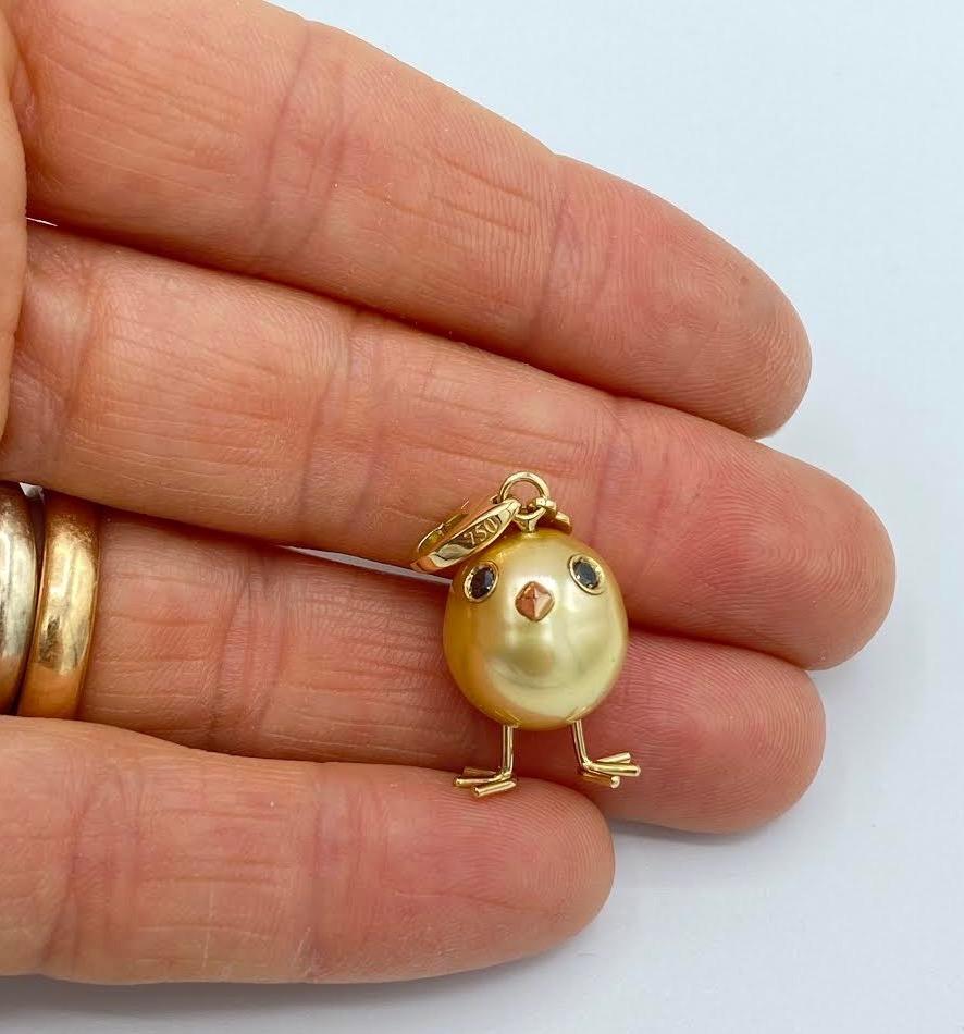Chick Gold Australian Pearl Black Diamond 18Kt Gold Pendant Necklace or Charm 3