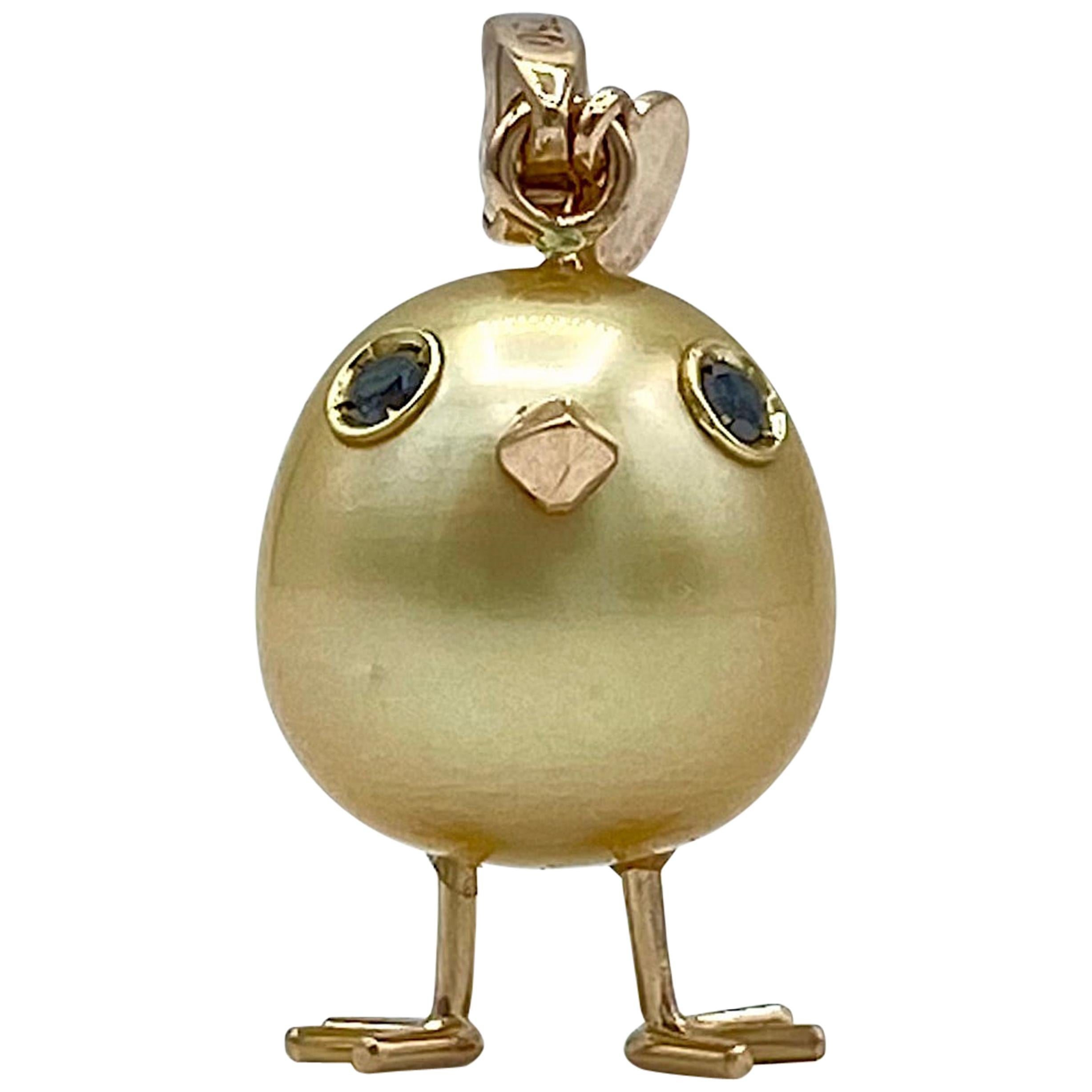 Chick Gold Australian Pearl Black Diamond 18Kt Gold Pendant Necklace or Charm