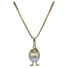 Chick Pearl Black Diamond 18 Karat Gold Pendant Necklace or Charm