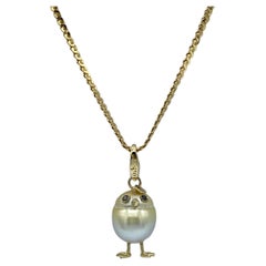 Chick Pearl Black Diamond 18 Karat Gold Pendant Necklace or Charm