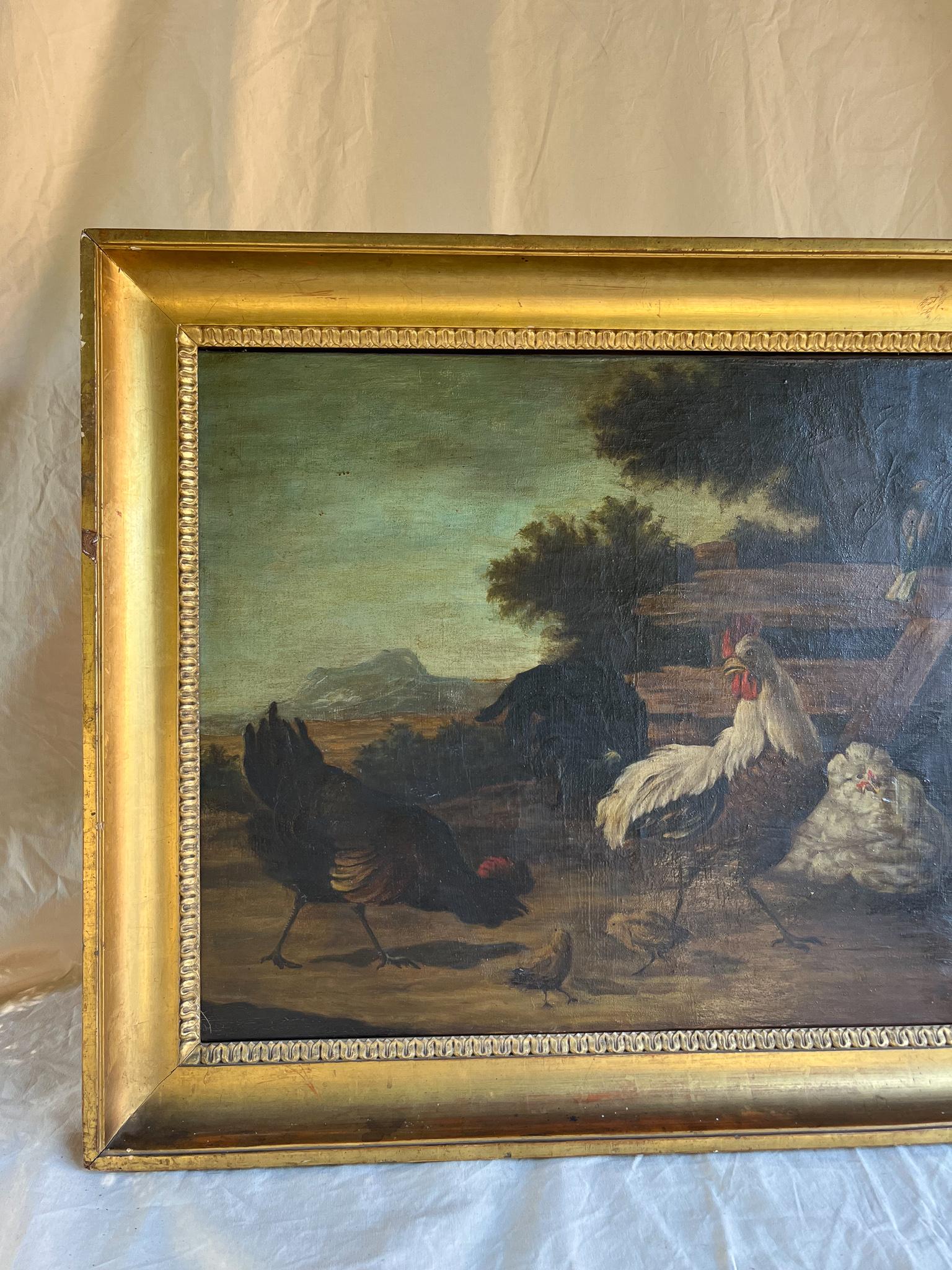 British Chicken coop, Oil on canvas, late 18th century For Sale
