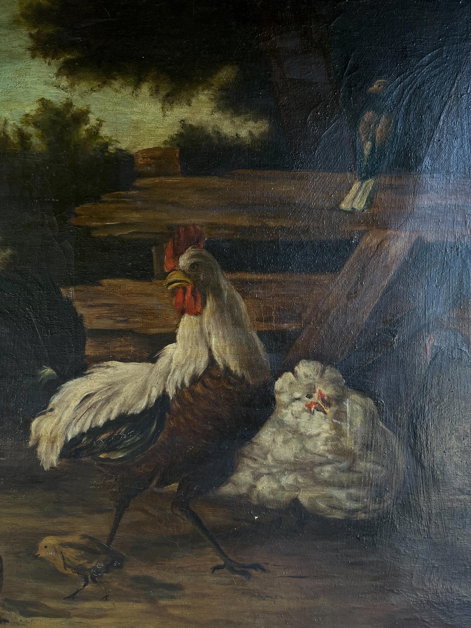 Chicken coop, Oil on canvas, late 18th century In Good Condition For Sale In Lisboa, PT