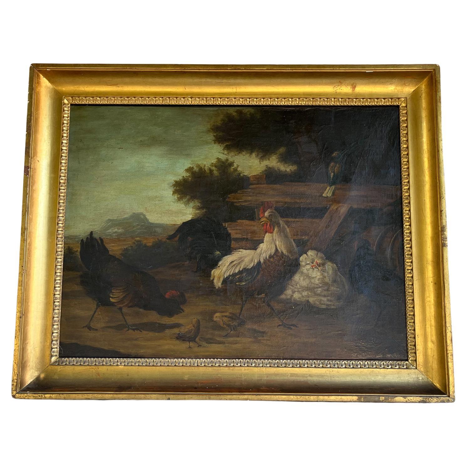 Chicken coop, Oil on canvas, late 18th century For Sale