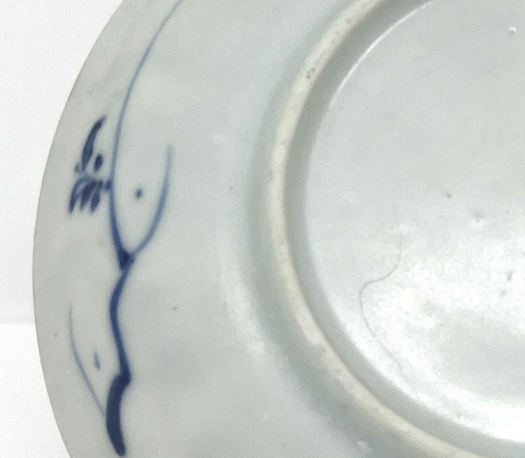 Glazed Chicken Pattern Blue and White Saucer c 1725, Qing Dynasty, Yongzheng Era For Sale