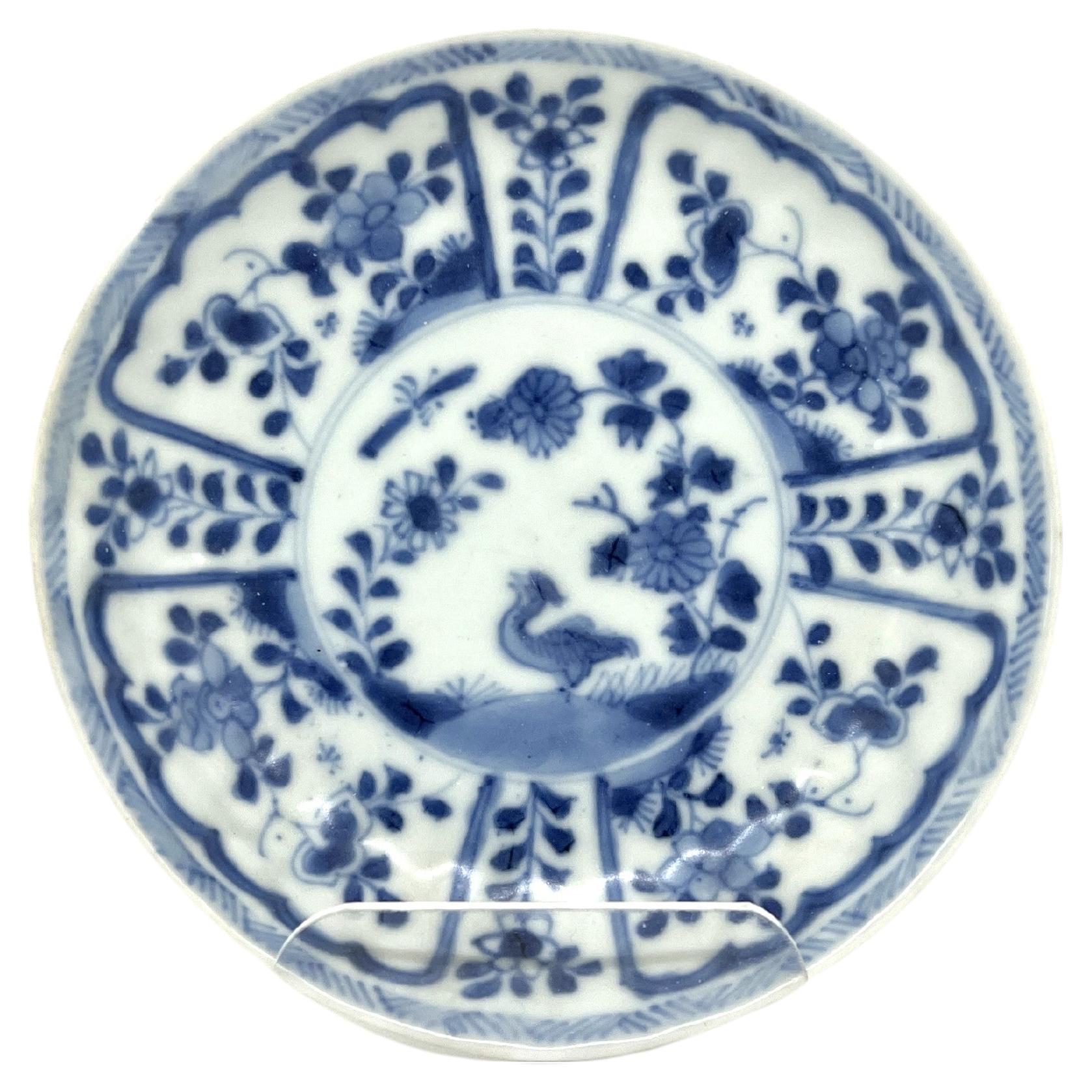Chicken Pattern Blue and White Saucer c 1725, Qing Dynasty, Yongzheng Era For Sale