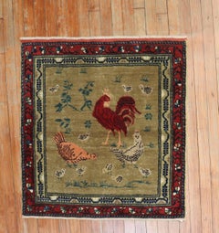 Zabihi Collection Chicken Rooster Vintage Turkish Square Rug