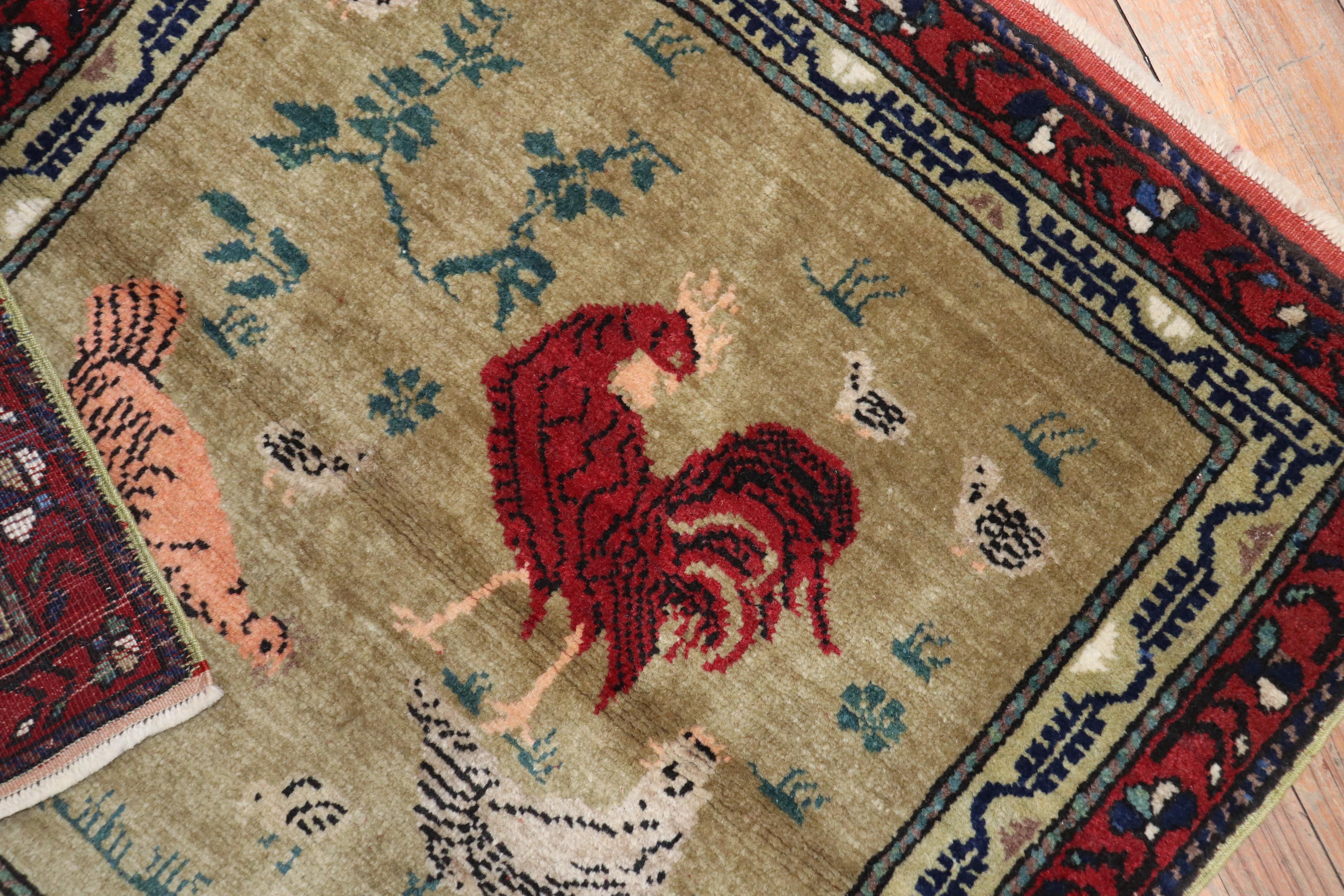 Türkischer quadratischer Vintage-Teppich mit Hahnentrittmuster (Handgeknüpft) im Angebot