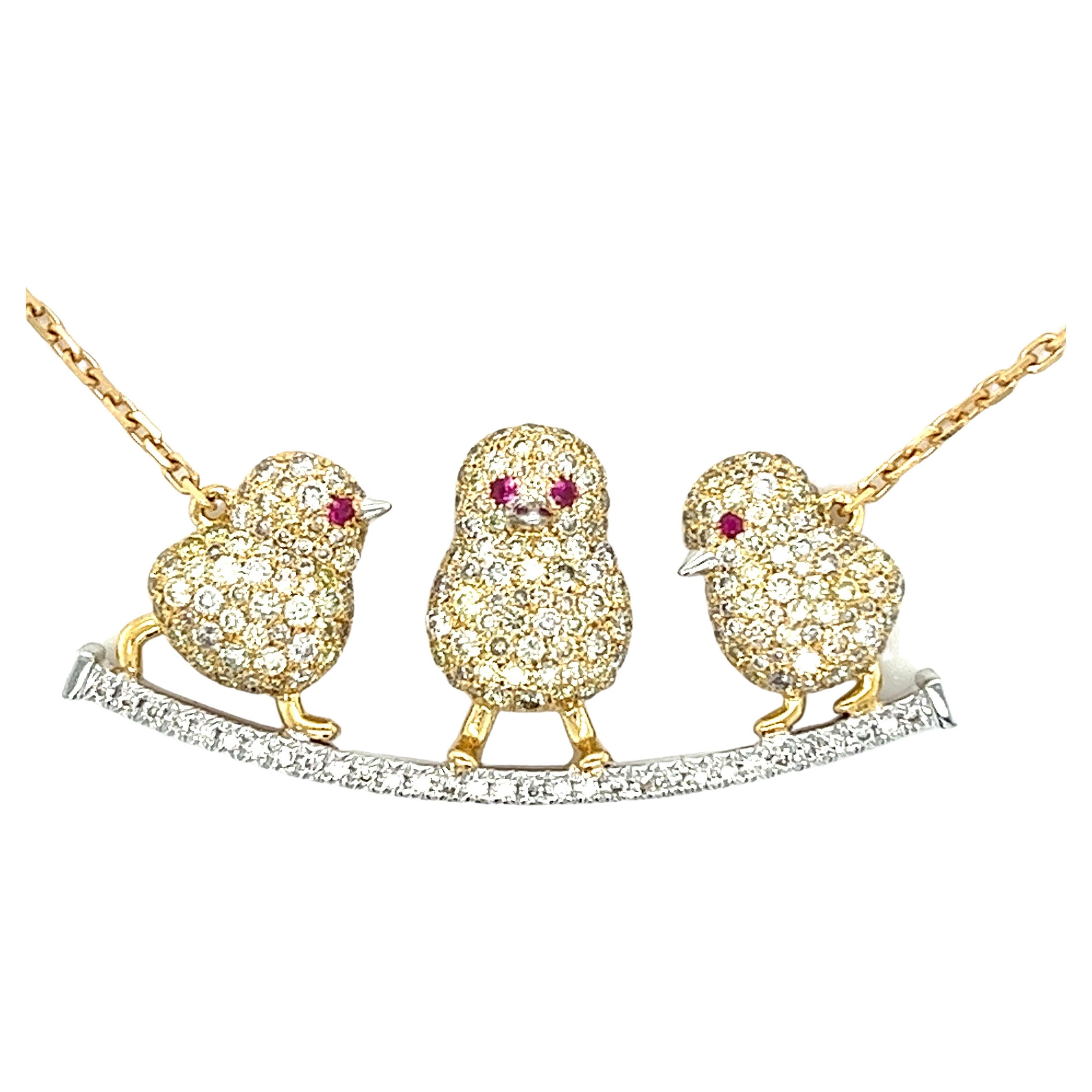 Chicks Necklace with Diamonds & Rubies in 18k Yellow Gold For Sale