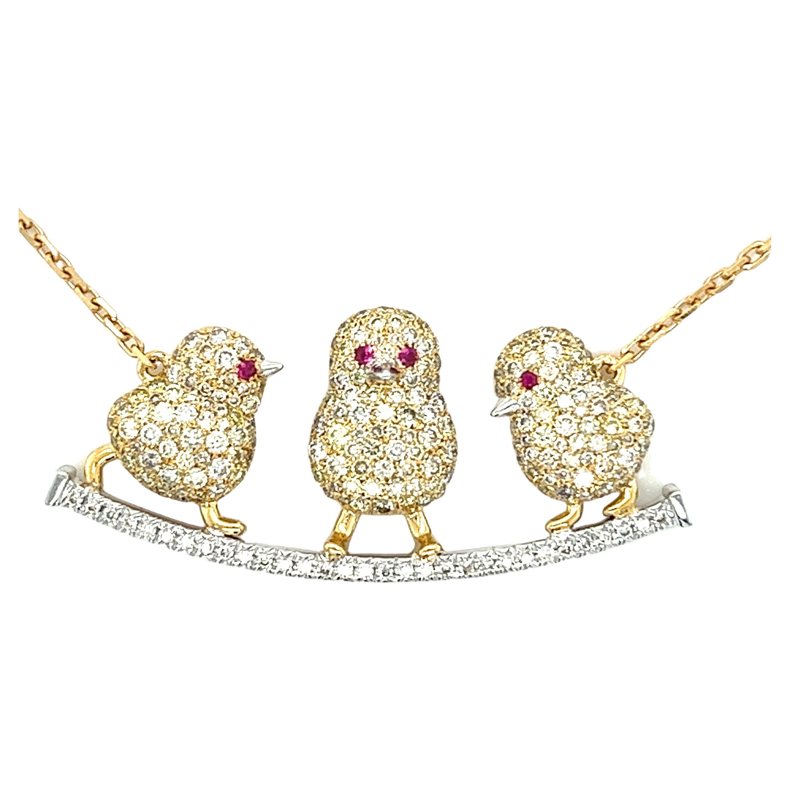 Chicks-Halskette aus 18 Karat Gelbgold mit Diamanten und Rubinen