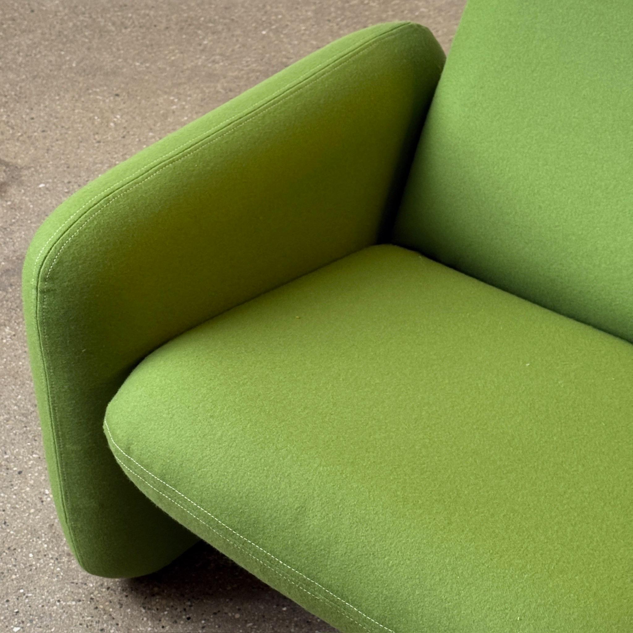 c. 1980s. Price is for the set. Contact us if you’d like to purchase a single item. Reupholstered in green Herman Miller Noble Pesto fabric. 
