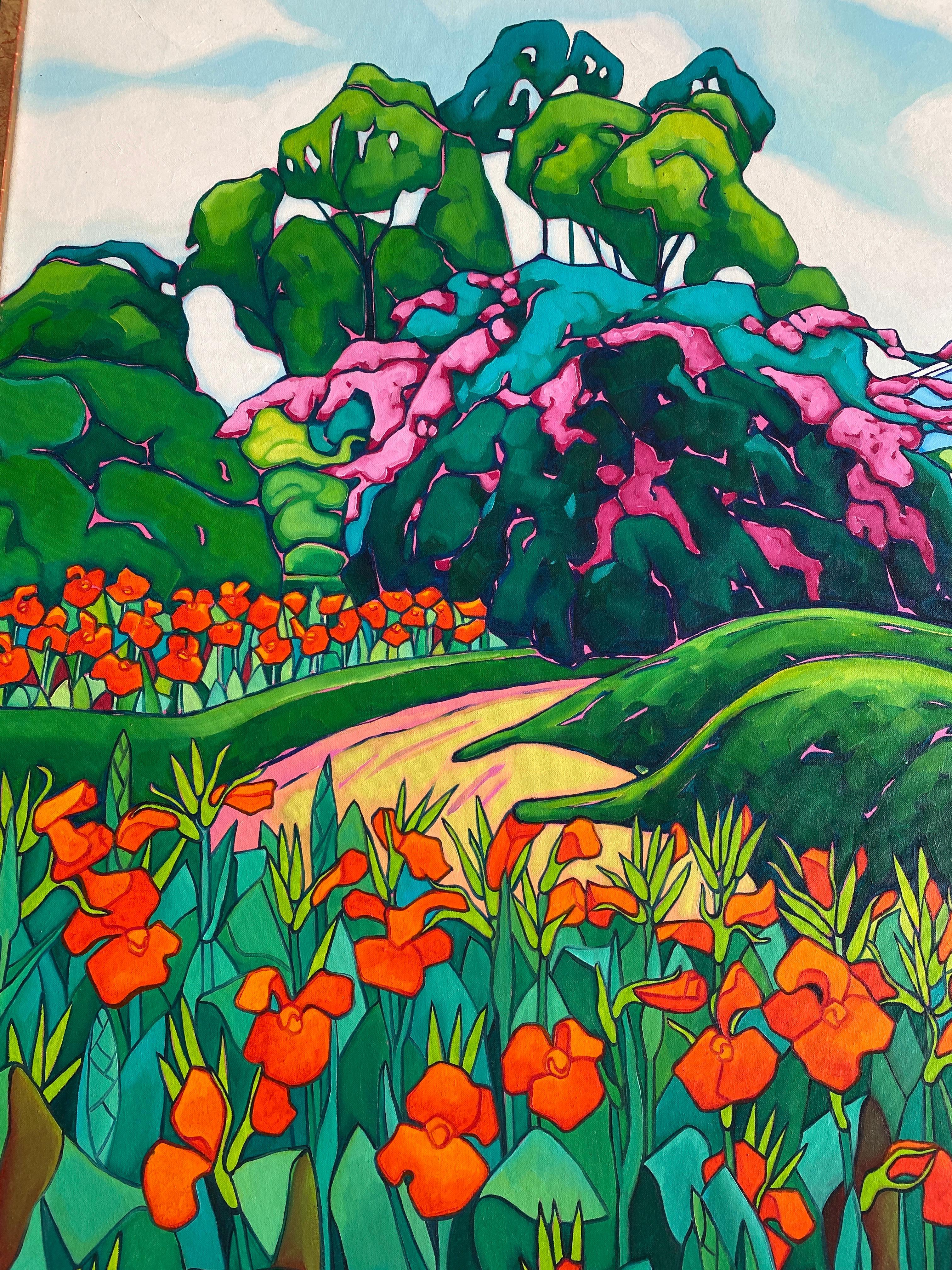 ¨Topiaria¨. Expressionist colorful garden. Big format Oil on canvas For Sale 7