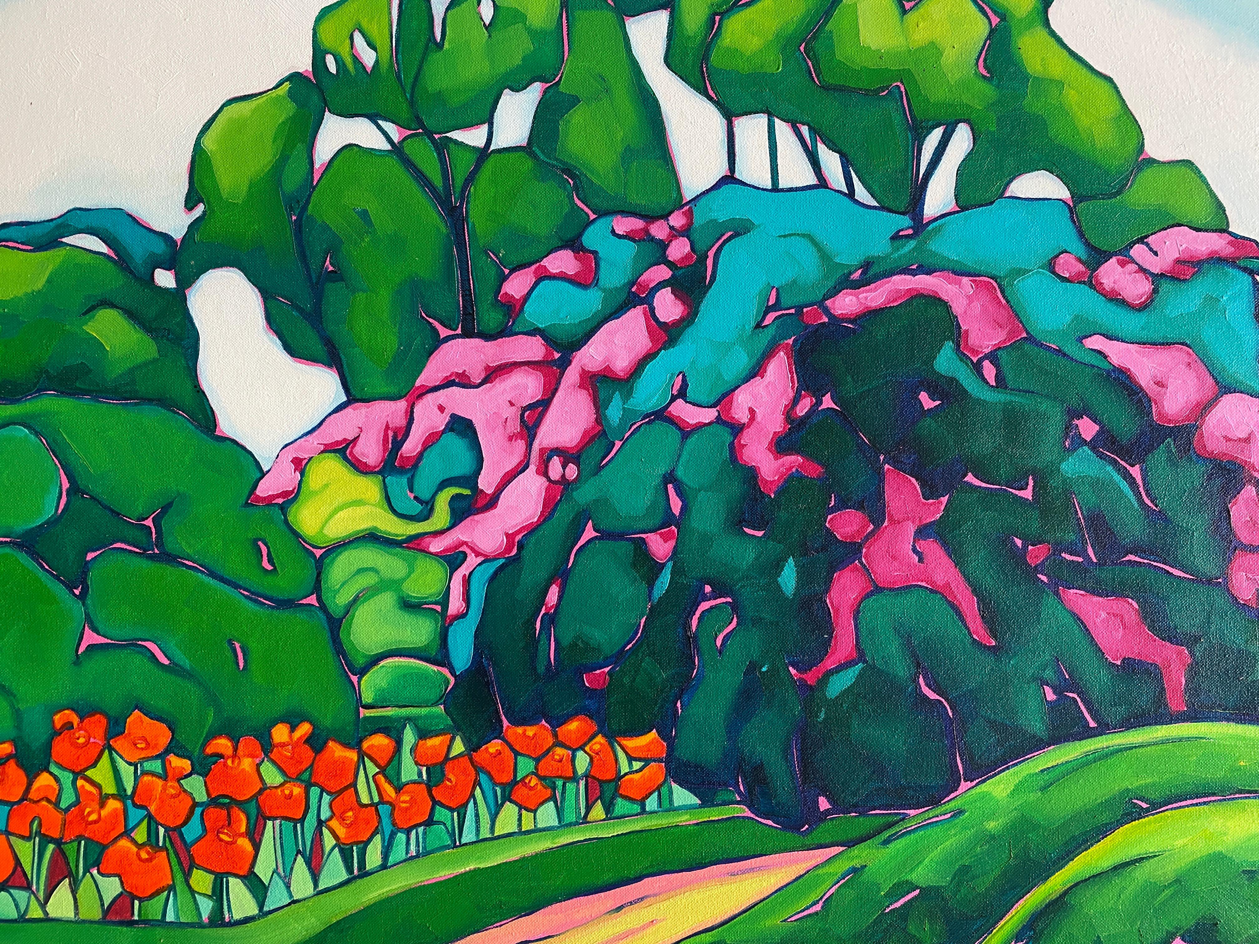 ¨Topiaria¨. Expressionistischer farbenfroher Garten. Großes Format Öl auf Leinwand im Angebot 1