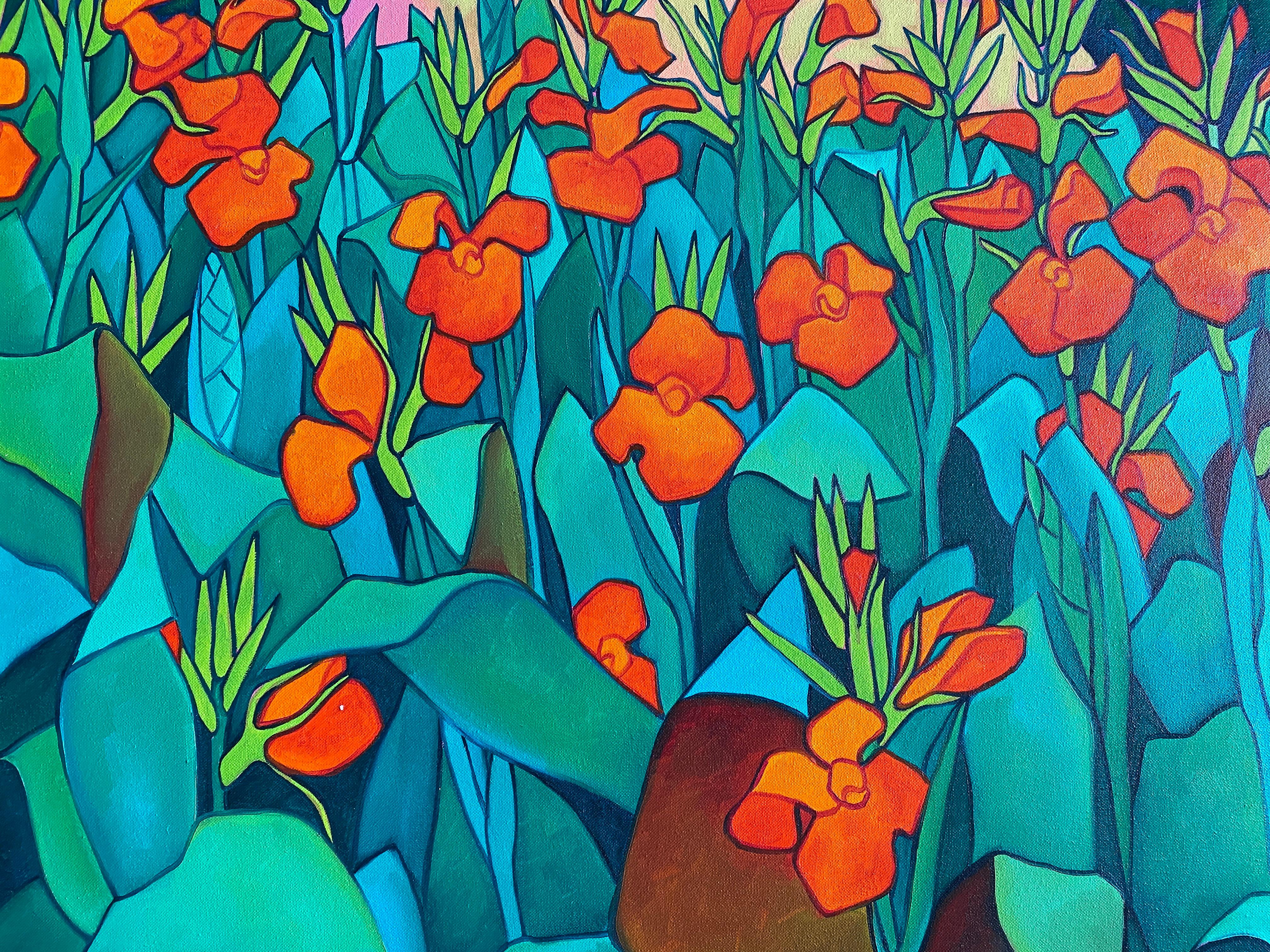 ¨Topiaria¨. Expressionist colorful garden. Big format Oil on canvas For Sale 2