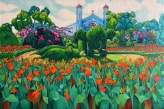 ¨Topiaria¨. Expressionistischer farbenfroher Garten. Großes Format Öl auf Leinwand