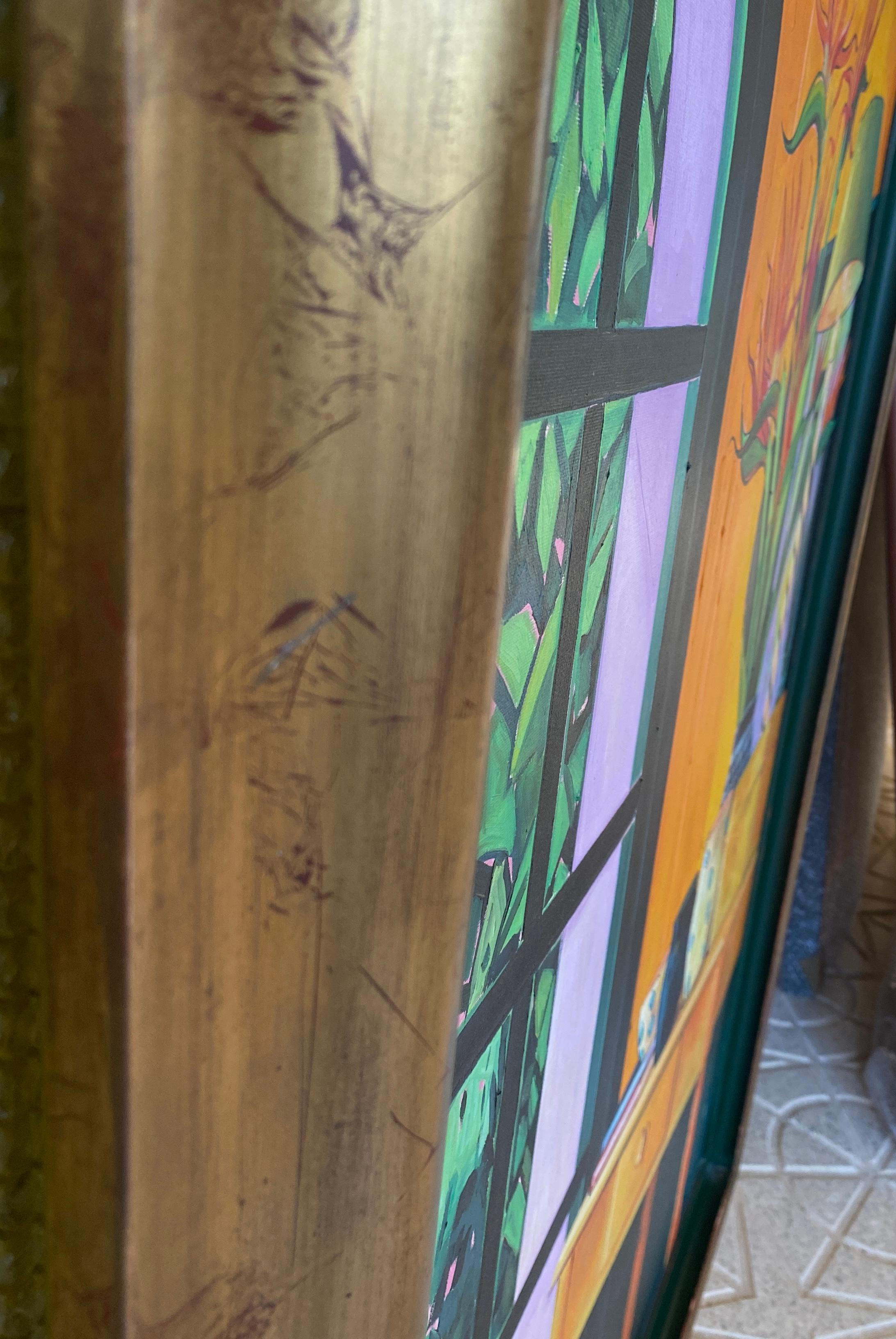 Bodegón expresionista de pintura al óleo de colores: Aves del Paraíso en venta 7