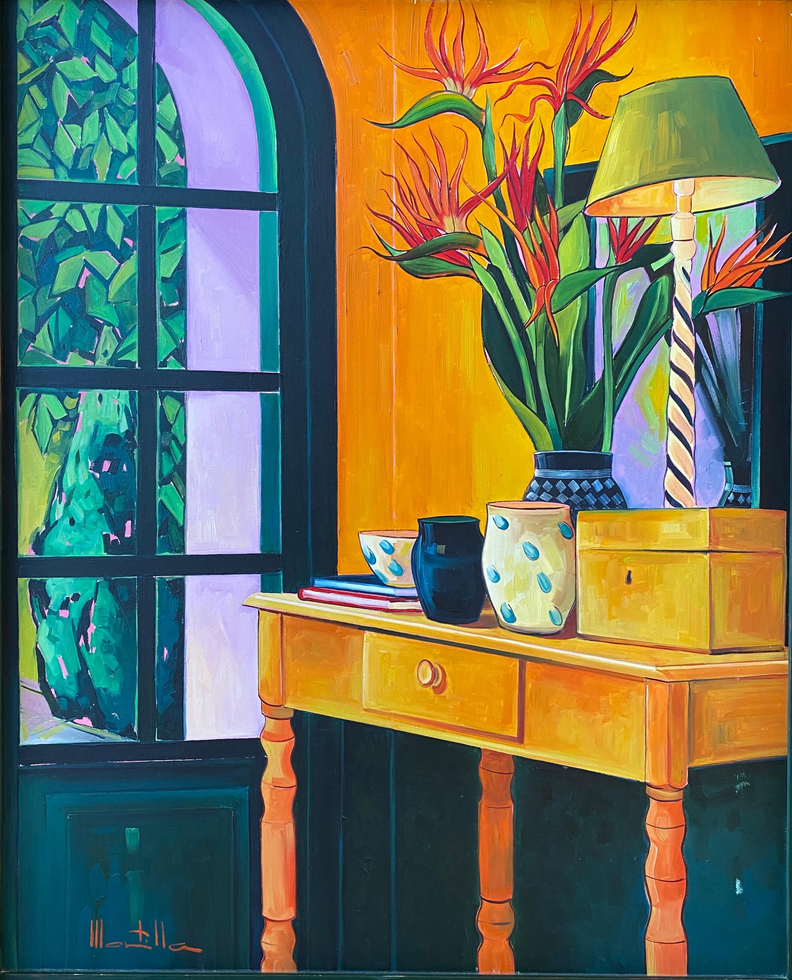 Bodegón expresionista de pintura al óleo de colores: Aves del Paraíso