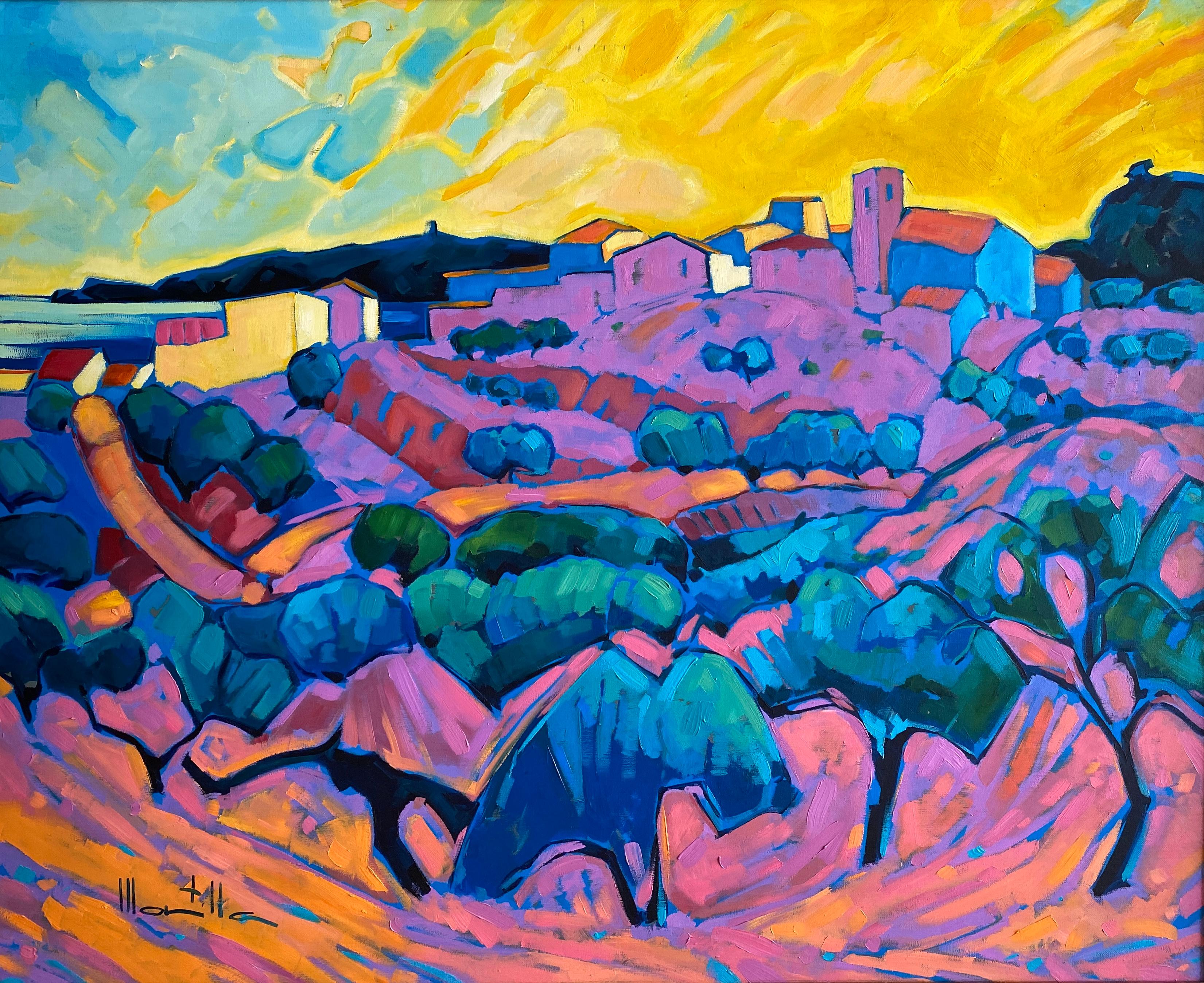 "Barranco del Noi  Almuñecar". Peinture à l'huile colorée. Paysage expressionniste