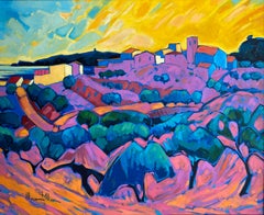 Antique "Barranco del Noi  Almuñecar". Colorful Oil Paint. Expressionist Landscape