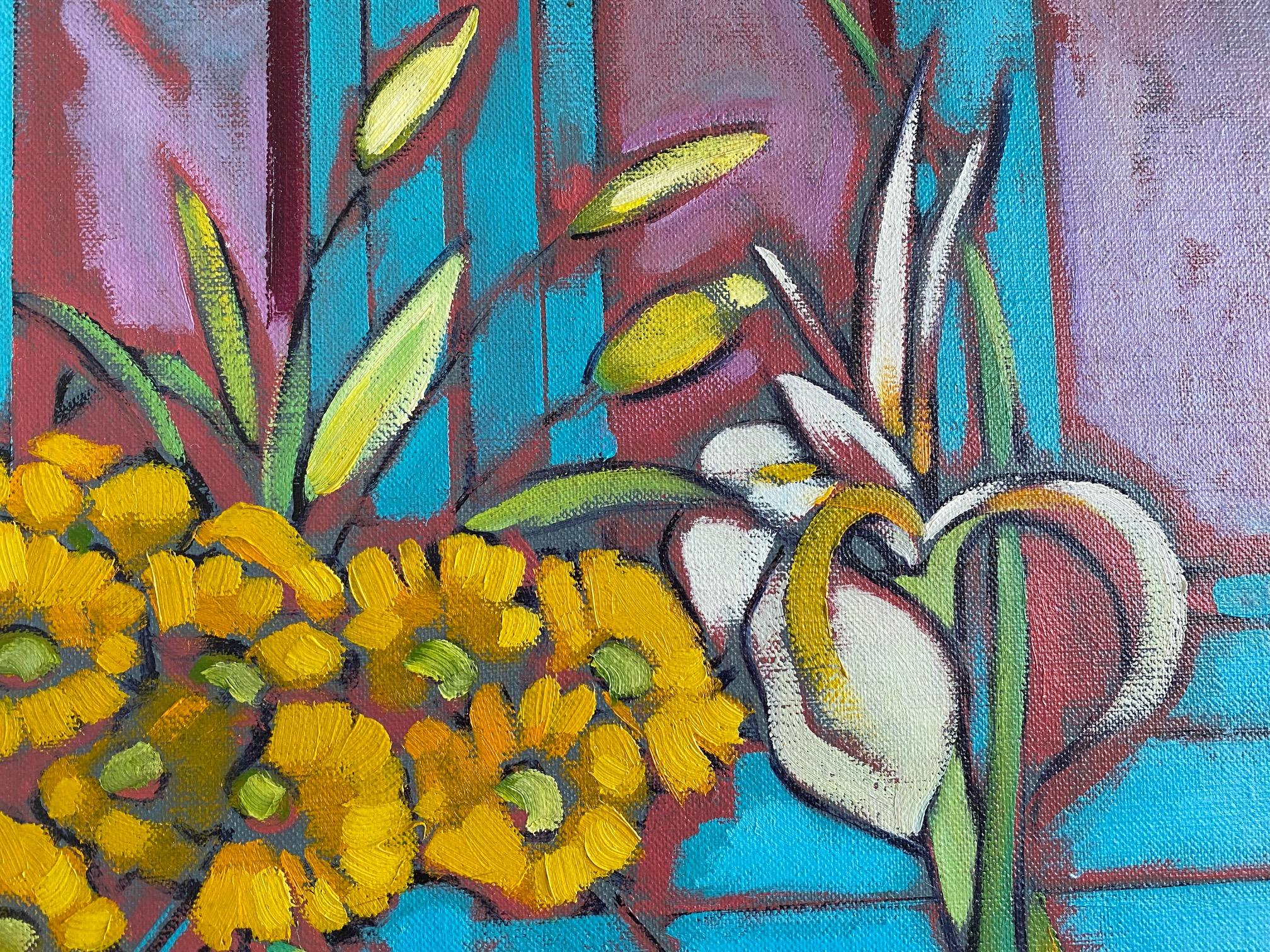 DO DAISIES FLICK? ( ¿Parpadean las margaritas? ), Oil on linen by Chico Montilla.
Measurements in centimeters (H) 100 x (W) 81 x (D) 2 cm. /  In inches 39.37 x 31.89 x 0.79 