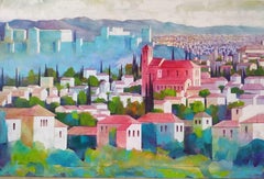 "La Alhambra se tiñe de azul" (The Alhambra Tinted in Blue), Signed, 97x146 cm