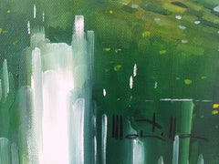 “Templete”. Olio su tela, firmato, paesaggio espressionista luminoso, 54x65 cm.